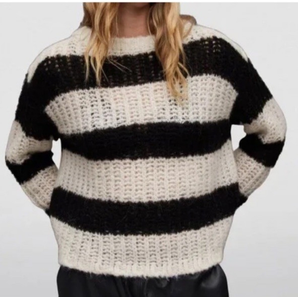 All Saints Black and White Striped Sweater